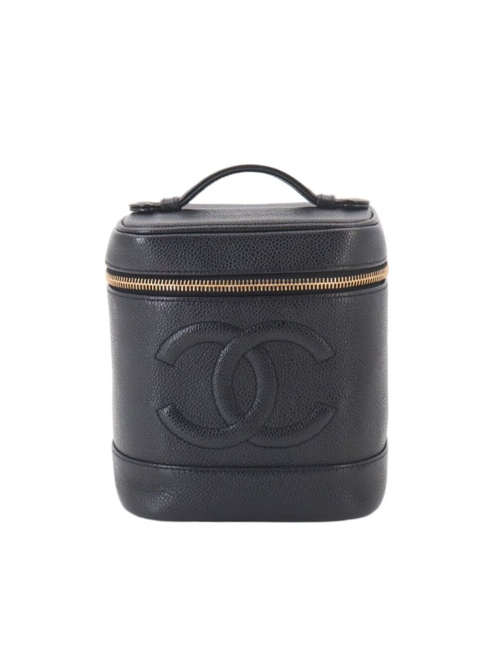 Chanel Vanity Hand Bag Caviar Leather Black CC Logo Gold